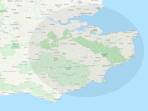 Map of Kent and East Sussex highlighting the area that Time2saygoodbye cover.