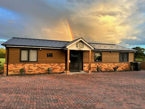 Rainbow over the Time2SayGoodbye clinic. Time2SayGoodbye offer homely pet euthanasia at Cherry Tree pet crematorium.